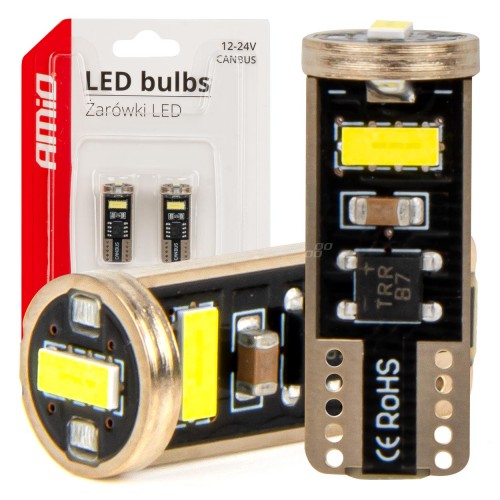 Λαμπτήρες LED CANBUS T10e W5W 3x2055 SMD 6000K Λευκο 12V 24V AMIO-03720