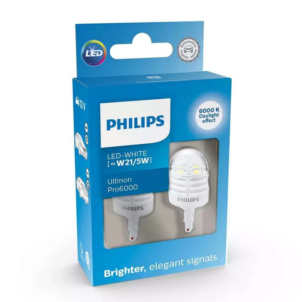Philips Λάμπες Αυτοκινήτου Ultinon Pro6000 W21/5W LED 6000K Ψυχρό Λευκό 12V 2τμχ 250/50Lm 5000h Philips Λάμπες Αυτοκινήτου Ultinon Pro6000 W21/5W LED 6000K Ψυχρό Λευκό 12V 2τμχ 250/50Lm 5000h
