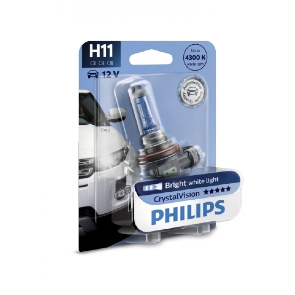 Philips H7 CrystalVision Halogen Bulbs - 12V 55W, 4300K Bright White (2 Pack) - 12972CVSM