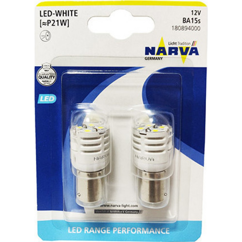 Narva LED P21W WHITE Range Performance 12V 1.75W σετ 2τμχ 18089