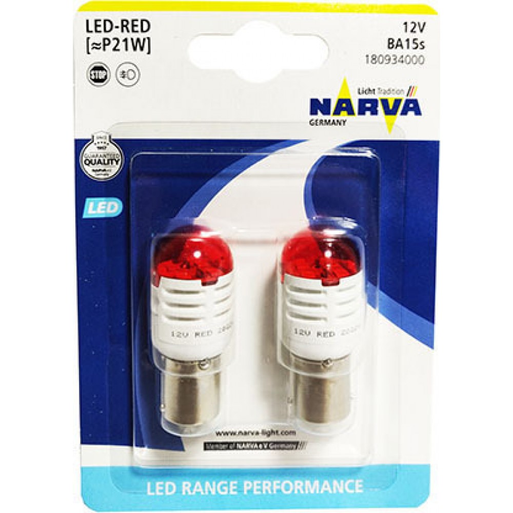 Narva LED P21W RED Range Performance 12V 1.75W σετ 2τμχ 18093