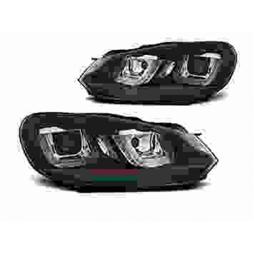 Μπροστινά Φανάρια VW Golf 6 08-12 U-Type Black Red Line DRL