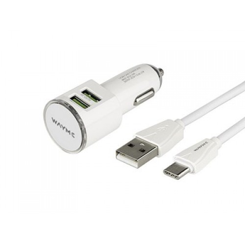 Wayme Φορτιστής Αυτοκινήτου 12/24V με 2 Θύρες USB 3.4A & Καλώδιο USB-C