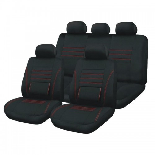 Kaver Comfy πλήρες σετ κάλυμμα αυτοκινήτου 11 τεμαχιών μαύρο με κοκκινες γραμμές