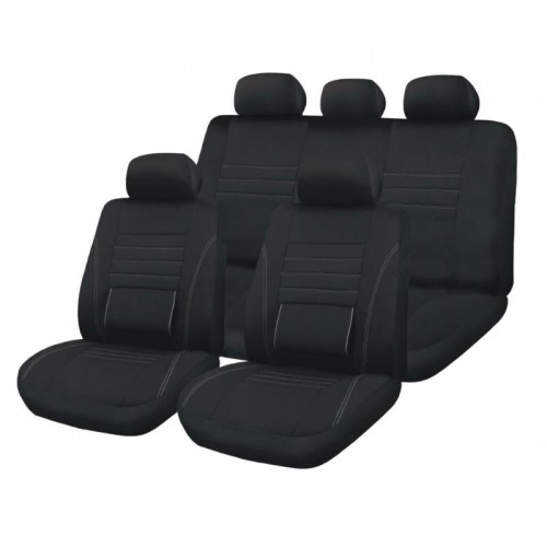 Kaver Comfy πλήρες σετ κάλυμμα αυτοκινήτου 11 τεμαχιών μαύρο με γκρι γραμμές