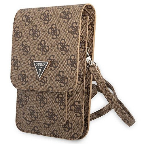 Guess Universal Phone Pouch Zip Triangle 4G (GUWBP4TMBR) - Γυναικείο Τσαντάκι / Θήκη Κινητού με Ρυθμιζόμενο Ιμάντα - Brown (Καφέ)