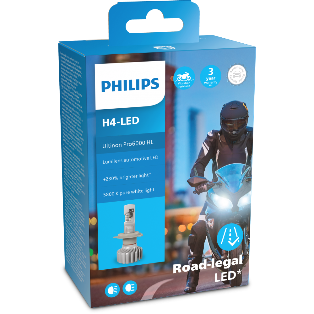 Philips Λάμπες Μοτοσυκλετας Ultinon Pro6000 H4 LED 5800K Ψυχρό Λευκό 12V 18W 1τμχ