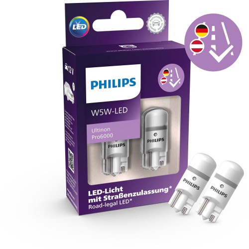 LED W5W 12V 0,9W Philips Ultinon Pro6000 6000K 2τμχ ROAD LEGAGEL LED 11961HU60X2