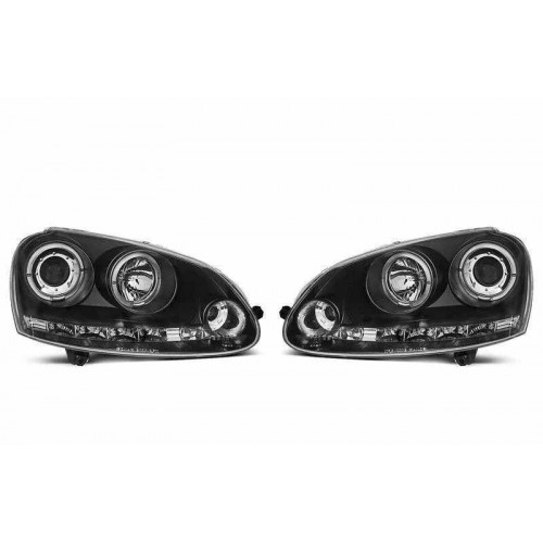 Μπροστινά Φανάρια VW GOLF V 2004-2008 μαυρα HALO RIMS