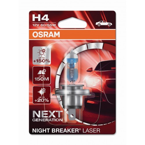 Osram H4 Night Breaker Laser +150% 12V 1τμχ (Blister) 