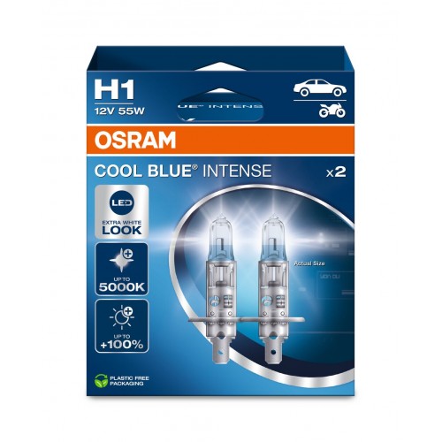 Osram Cool Blue Intense Next Generation – Λάμπες Αυτοκινήτου H1 12V 55W P14.5s 5000K +100% (Σετ 2 Τμχ) – 64150CBN-2HB