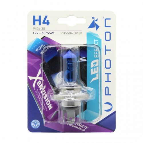 Photon H4 12V 60/55W 5000K XenVision Ultimate Λάμπα Αλογόνου Led Effect 5000K (1τμχ) - PH5504DVB1