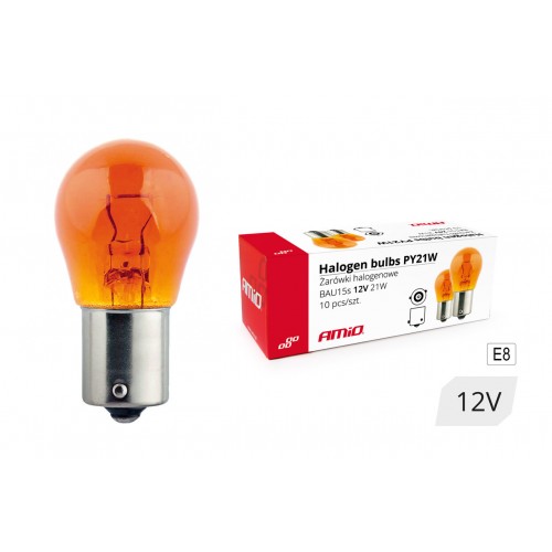 Λάμπα Αλογόνου PΥ21W BAU15s 12V 21W AMBER Amio (10 τεμάχια) 01158