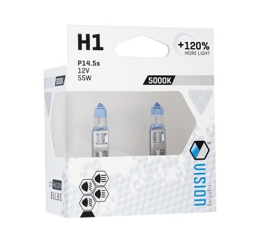 Σετ Λάμπες Αυτοκινήτου H1 12V 55W 5000K Limitless White +120% VISION (2 τμχ) – 58811