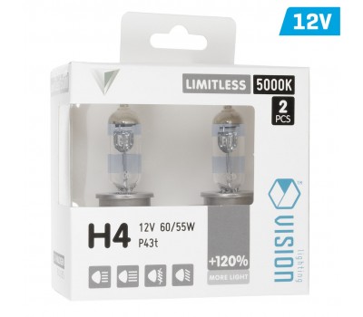 Σετ Λάμπες Αυτοκινήτου H4 12V 60/55W 5000K Limitless White +120% VISION (2 Τεμάχια) – 58796