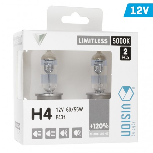 Σετ Λάμπες Αυτοκινήτου H4 12V 60/55W 5000K Limitless White +120% VISION (2 Τεμάχια) – 58796