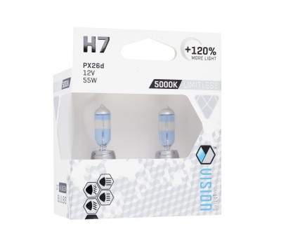 Σετ Λάμπες Αυτοκινήτου H7 12V 55W 5000K Limitless White +120% VISION (2 τμχ)