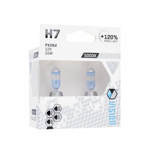 Σετ Λάμπες Αυτοκινήτου H7 12V 55W 5000K Limitless White +120% VISION (2 τμχ)