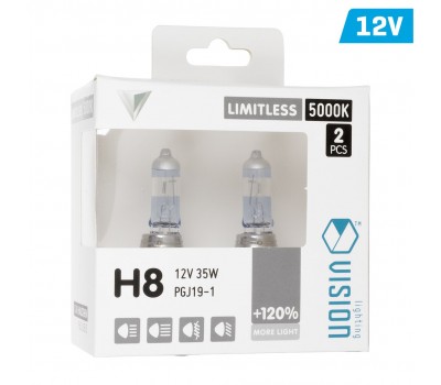 Σετ Λάμπες Αυτοκινήτου H8 12V 35W 5000K Limitless White +120% VISION (2 Τεμάχια) – 58860