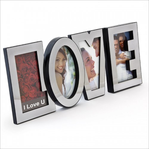 Ασημί κορνίζα σε σχήμα "LOVE", 4 θέσεων 