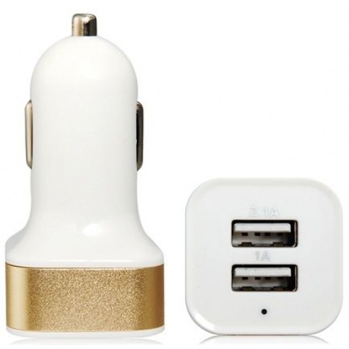 Xρυσός διπλός φορτιστής Αυτοκινητου White/Gold 2.1A/1A