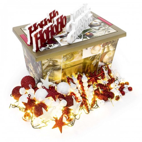 Πλήρες χριστουγεννιάτικο κουτί δώρου με λαμπερά στολίδια X-Mas