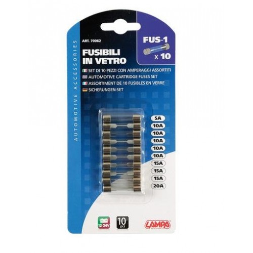 Ασφάλειες αυτοκινήτων γυαλινες 32mm καρτέλα 10 τεμαχίων FUS-1