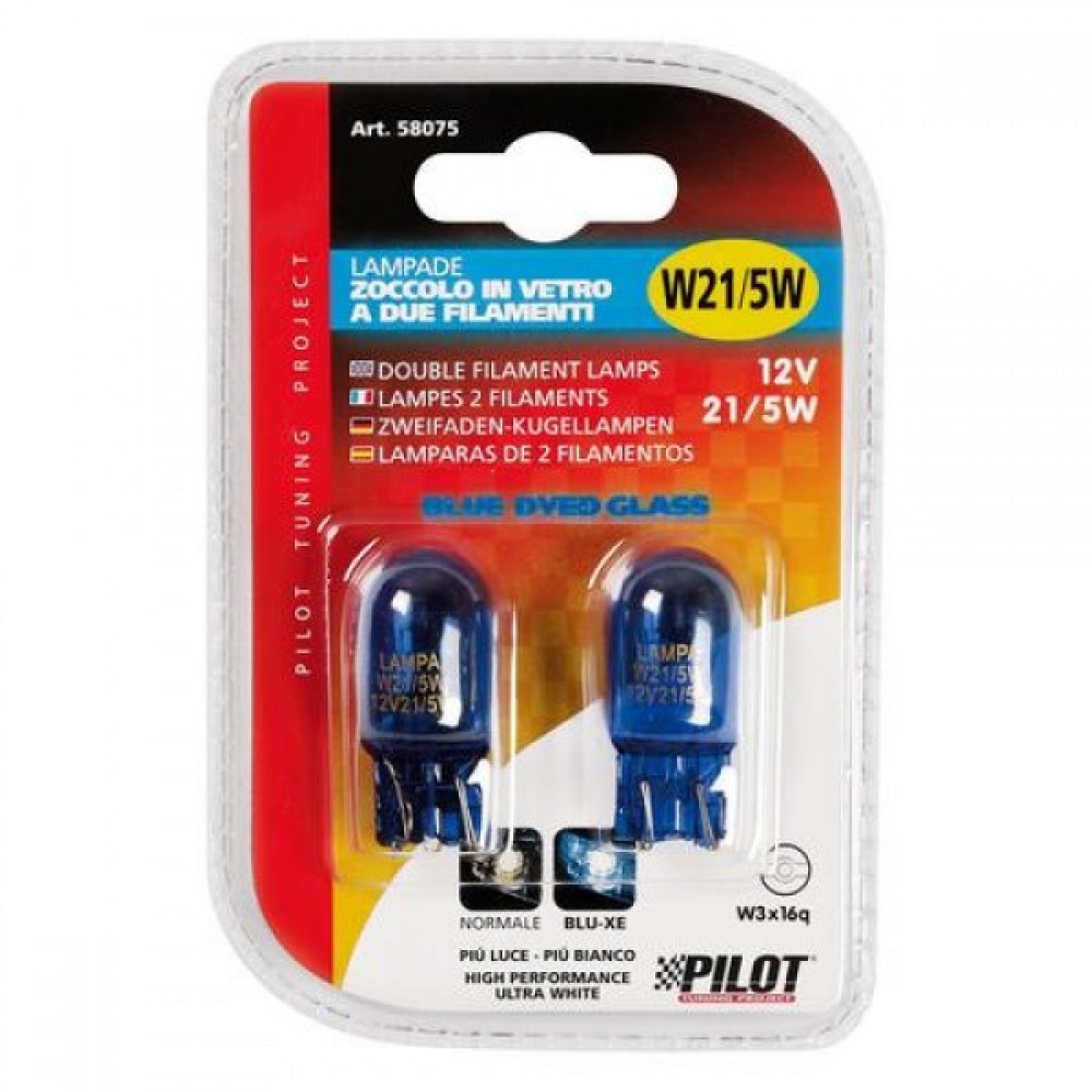 Σετ λαμπάκια W21/5W ή W21/SW Pilot Blue Dyed Glass