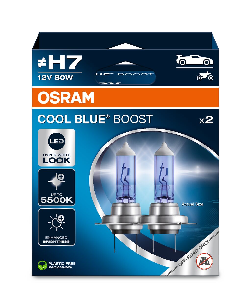 Σετ Λάμπες OSRAM H7 Cool Blue Boost 12V 80W 5500K Hyper White Off-Road Duo (2 Τεμάχια)