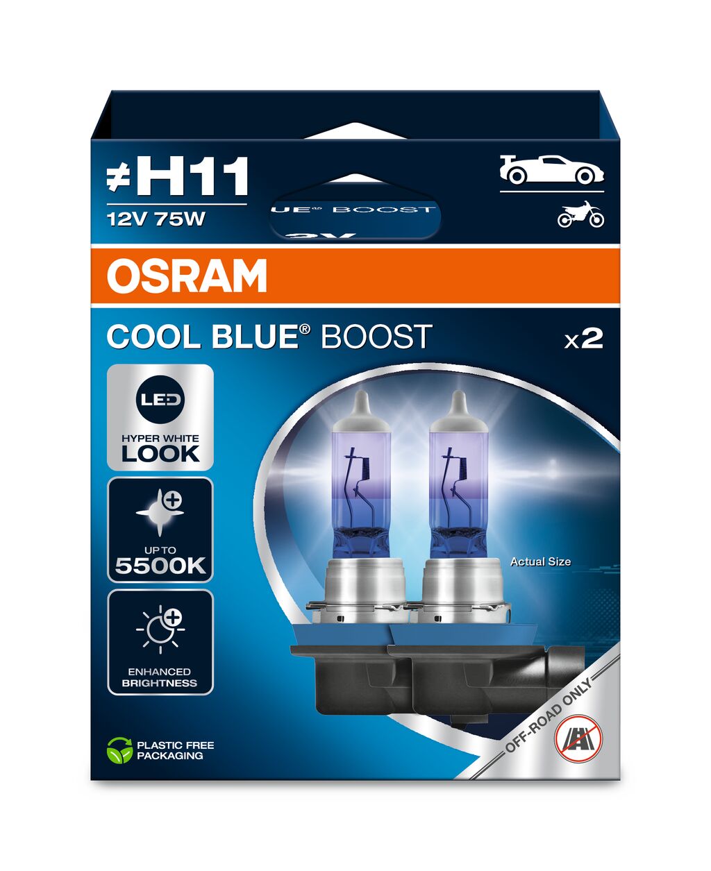 Σετ Λάμπες OSRAM H11 Cool Blue Boost 12V 75W 5500K Hyper White Off-Road Duo (2 Τεμάχια)