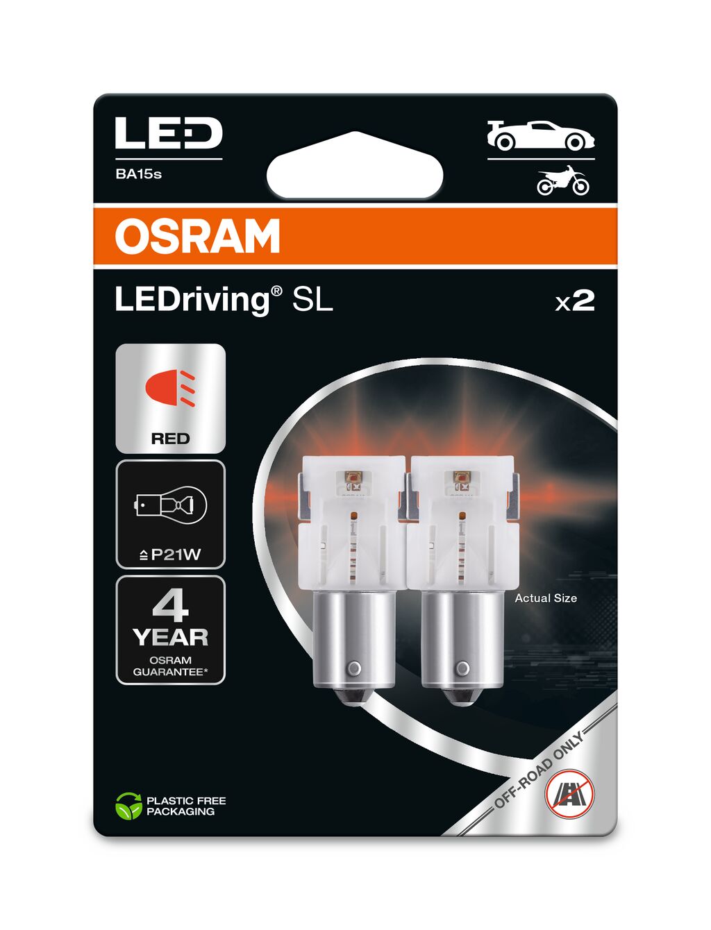 Σετ Λάμπες LED OSRAM P21W LEDriving SL Red 12V Κόκκινο Φως (2 Τεμάχια)
