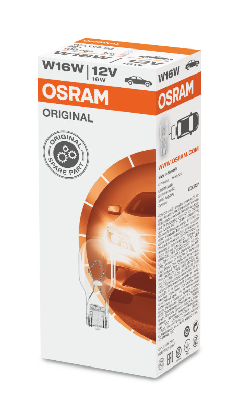 OSRAM W16W Original Line 12V 16W (921) - Λάμπα Όπισθεν / Φρένων - 10 Τεμάχια